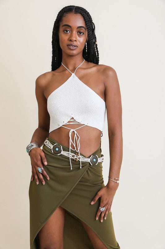 Lace - Up Halter Knit Bralette - KIOKO