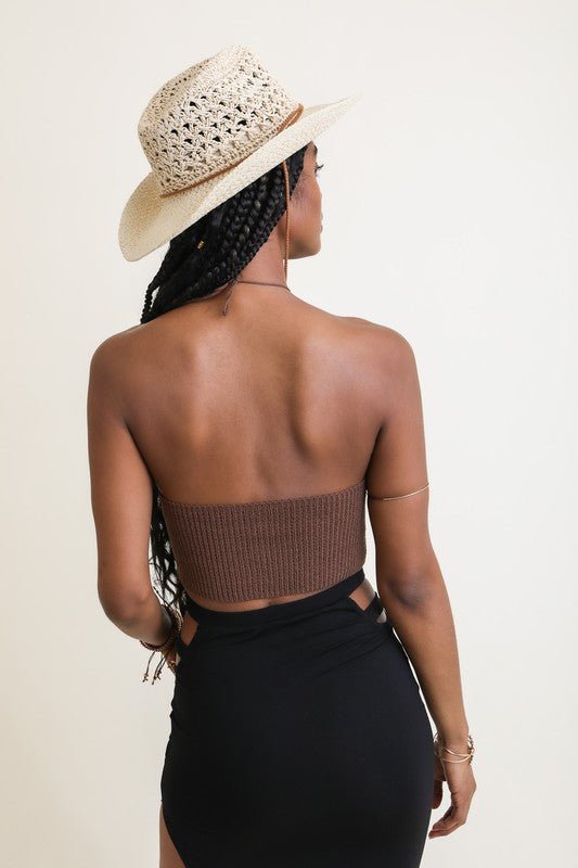 Lace - Up Halter Knit Bralette - KIOKO