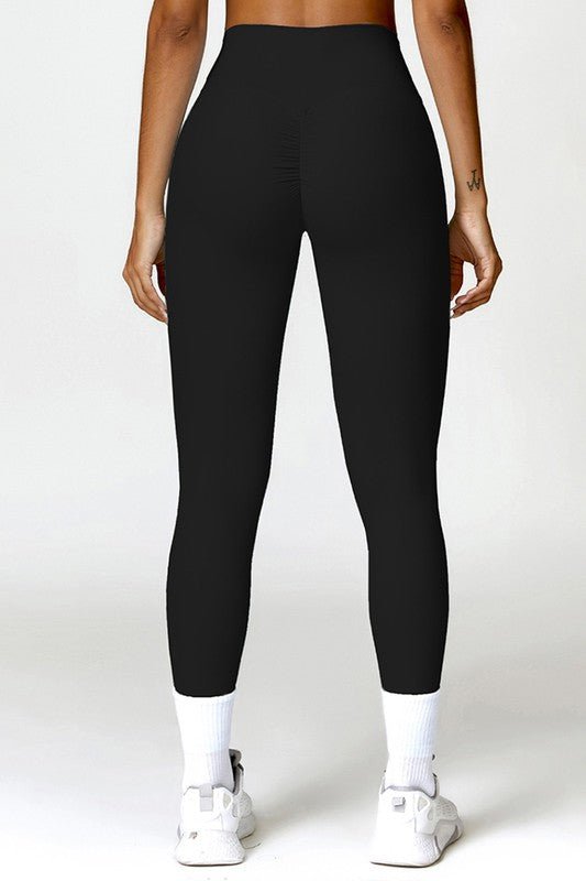 Solid high - waisted hip - lifting athletic leggings - KIOKO