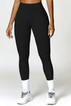 Solid high - waisted hip - lifting athletic leggings - KIOKO