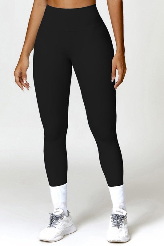 Solid high - waisted hip - lifting athletic leggings - KIOKO