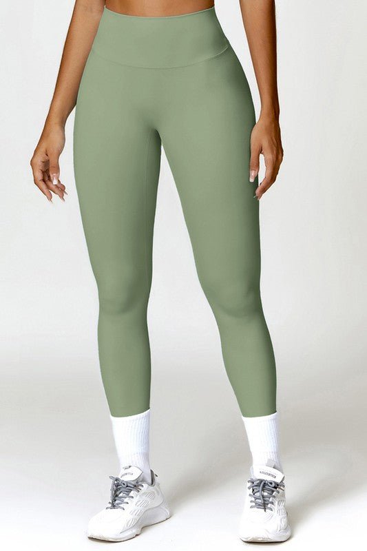 Solid high - waisted hip - lifting athletic leggings - KIOKO