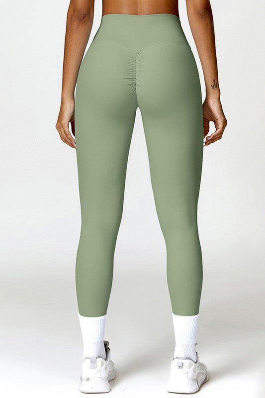 Solid high - waisted hip - lifting athletic leggings - KIOKO