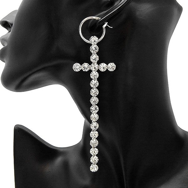 6mm Stone Cross Huggie Hoop Dangle Earrings - KIOKO