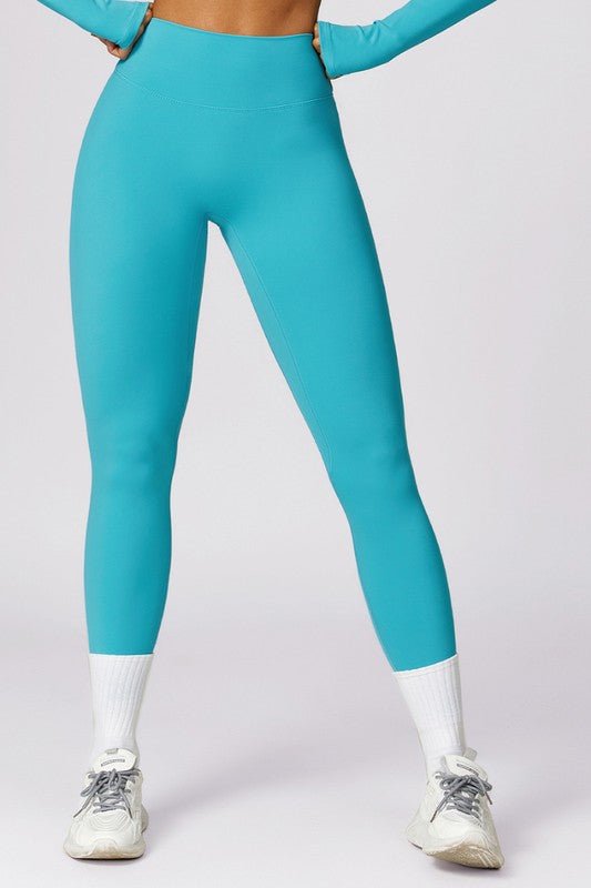 Solid high - waisted hip - lifting athletic leggings - KIOKO