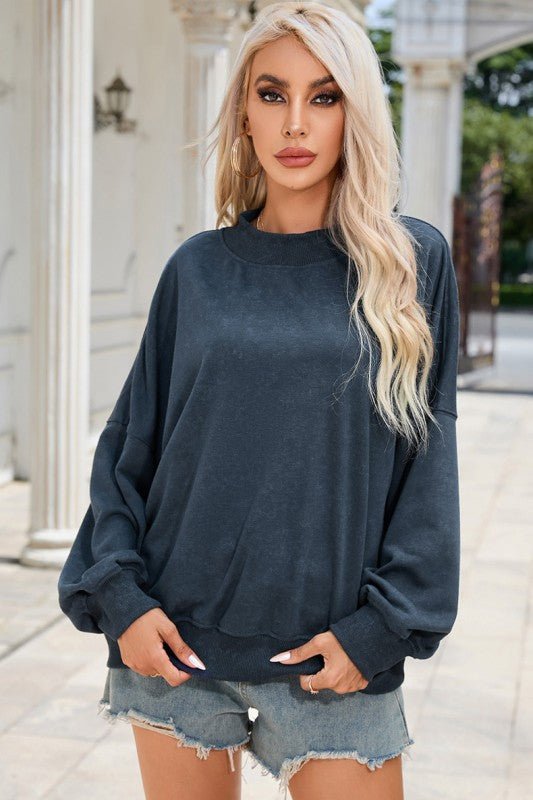 Women Drop Shoulder Crew Neck Pullover Sweatshirt - KIOKO