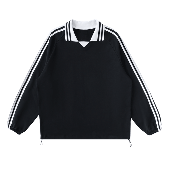 Dean's List Contrast Striped Lapel Collar Sweatshirt - KIOKO