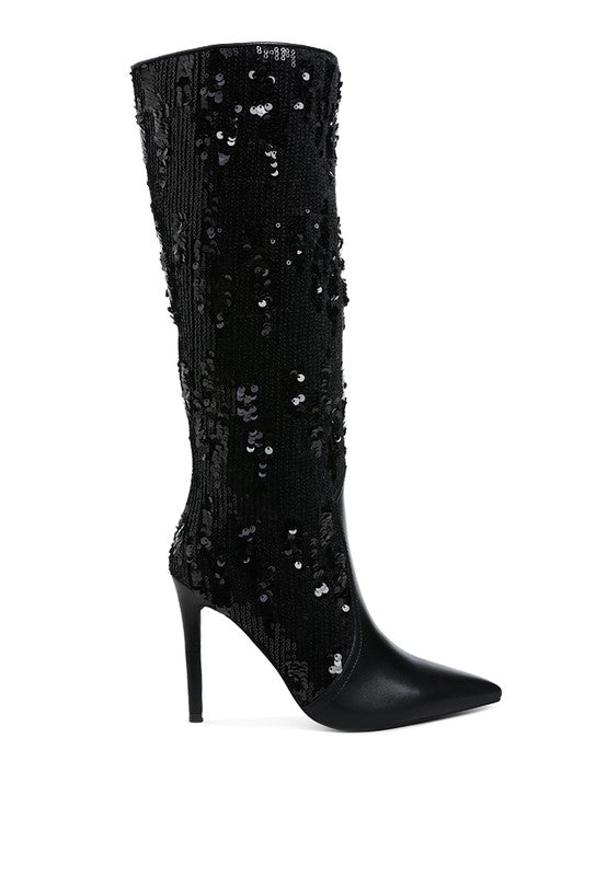 Sitarah Sequin Embellished Stiletto Long Boots - KIOKO