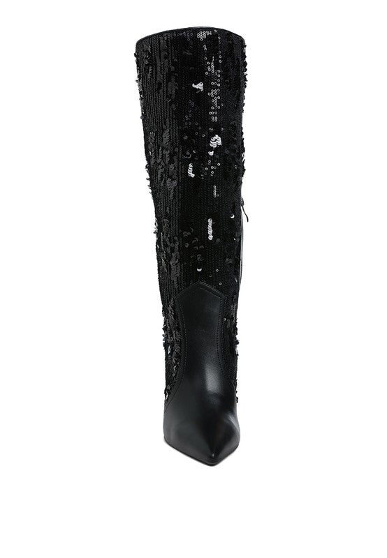 Sitarah Sequin Embellished Stiletto Long Boots - KIOKO