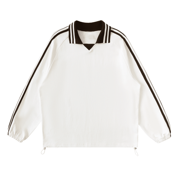 Dean's List Contrast Striped Lapel Collar Sweatshirt - KIOKO