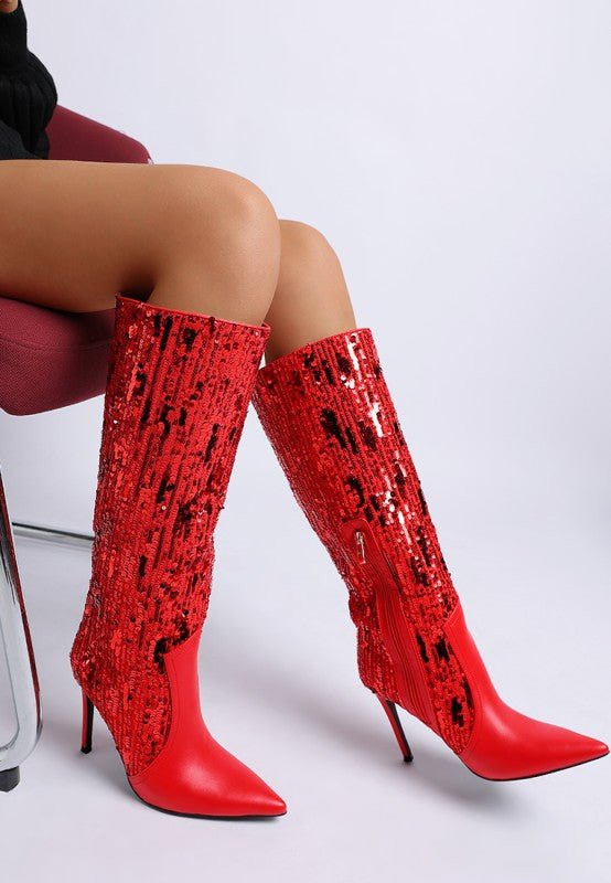 Sitarah Sequin Embellished Stiletto Long Boots - KIOKO