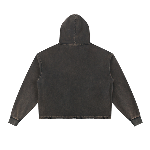 Undone Vintage Washed Frayed-Hem Hoodie