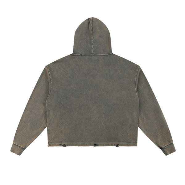 Undone Vintage Washed Frayed-Hem Hoodie