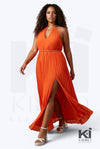 Bahamas Me Wanna Pleated Gold Trim Maxi Dress - KIOKO