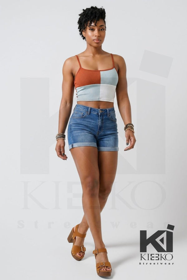 Boho Vibes Color Block Crop Top - KIOKO