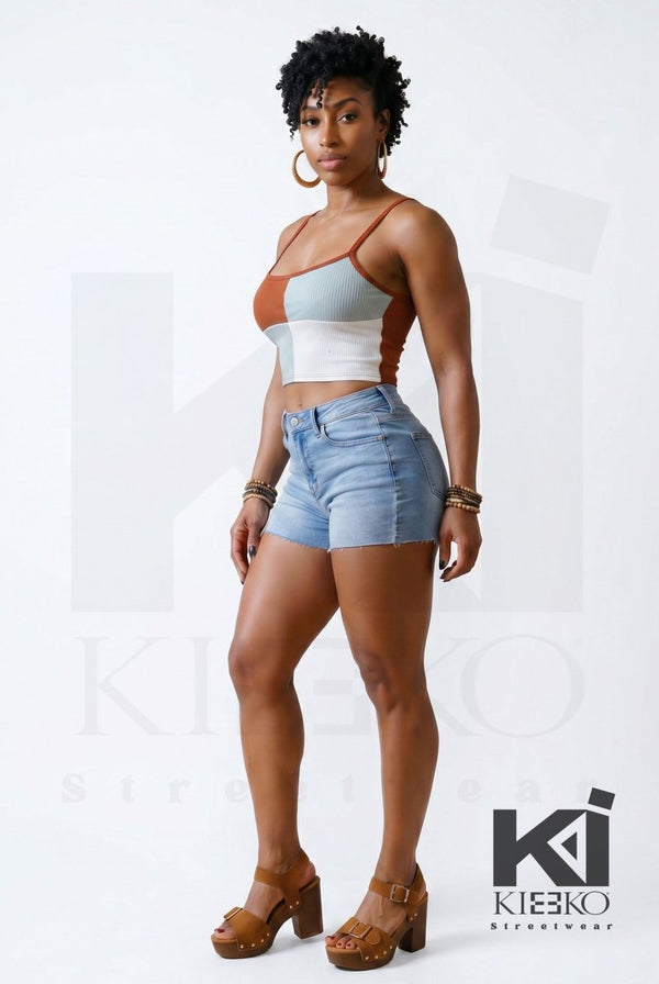 Boho Vibes Color Block Crop Top - KIOKO