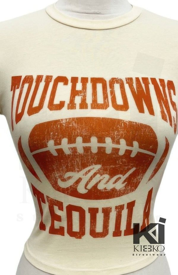 Touchdowns & Tequila Graphic Crop Tee - KIOKO