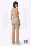 Miss Understood Ribbed Tank Top And Pant Set Beige - KIOKO