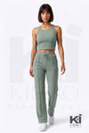 Miss Understood Ribbed Tank Top And Pant Set Sage - KIOKO