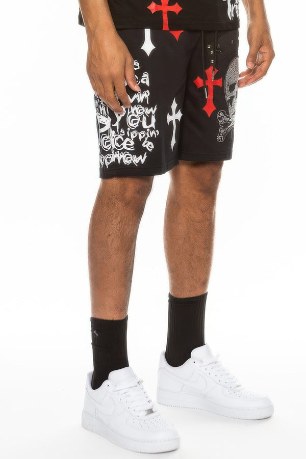 Ride Or Die Chrome Skull Jogger Shorts - KIOKO