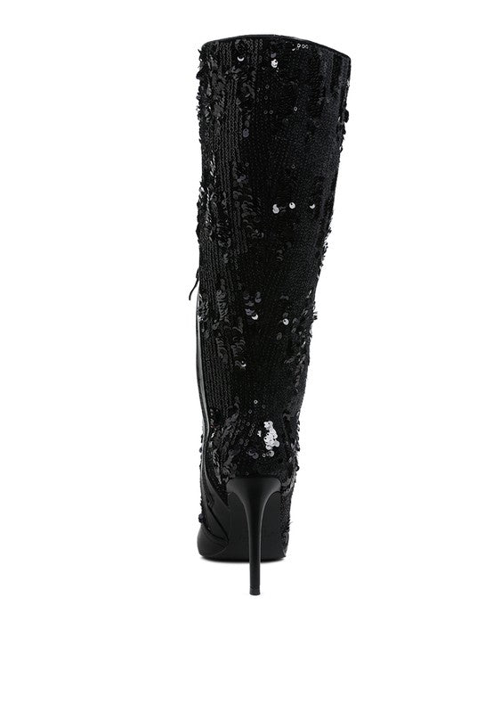 Sitarah Sequin Embellished Stiletto Long Boots - KIOKO