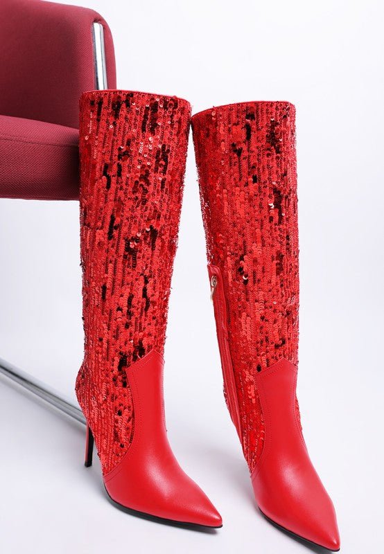 Sitarah Sequin Embellished Stiletto Long Boots - KIOKO