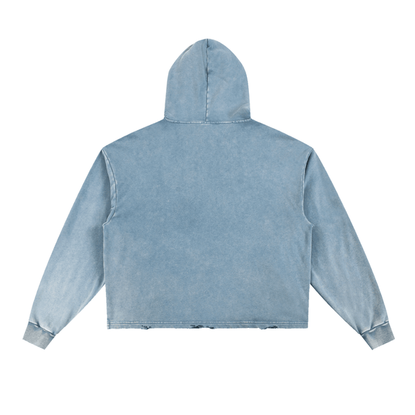 Undone Vintage Washed Frayed-Hem Hoodie - KIOKO