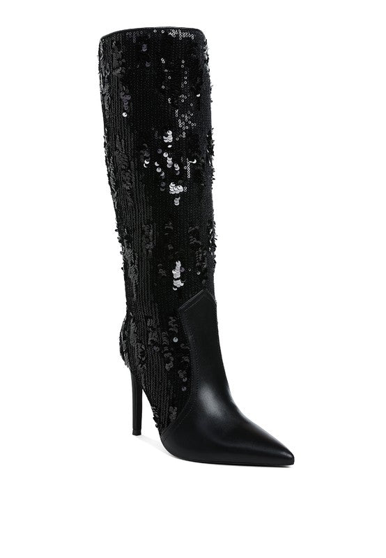 Sitarah Sequin Embellished Stiletto Long Boots - KIOKO