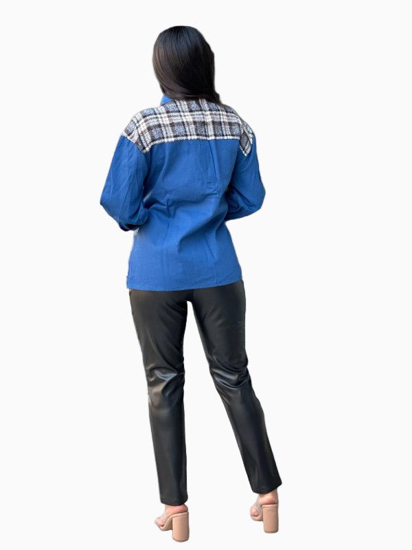 Arabia Knights Oversized Plaid Denim Shacket - KIOKO