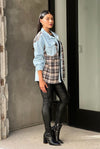Arabia Knights Oversized Plaid Denim Shacket - KIOKO