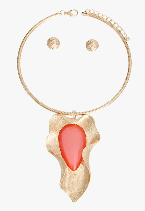 Bonded Light Pink Leaf Pendant Necklace Set - KIOKO