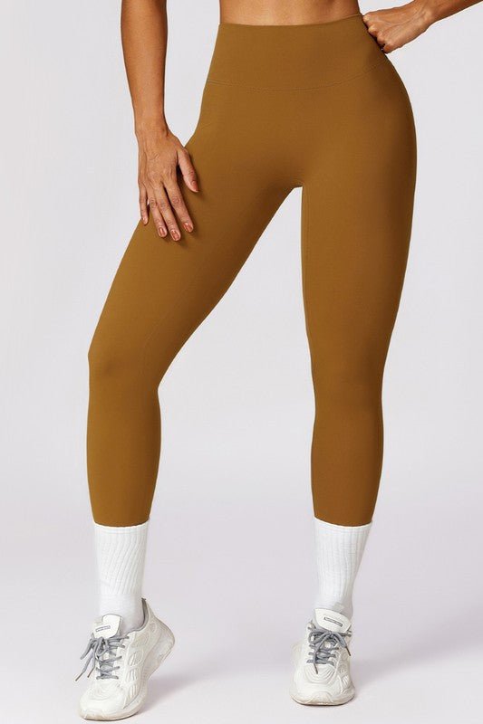 Solid high - waisted hip - lifting athletic leggings - KIOKO