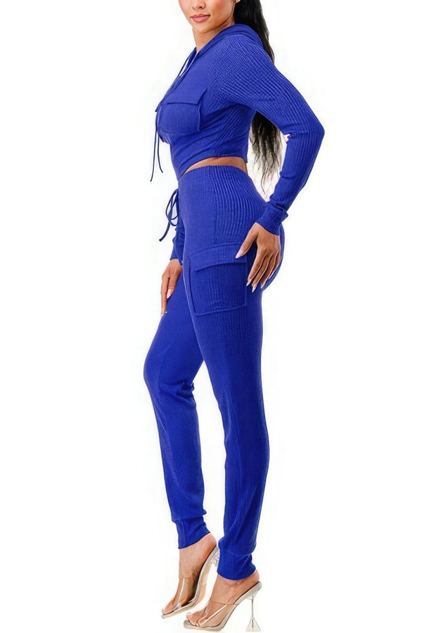 Cadet Kelly Ribbed Cargo Hoodie Set - KIOKO