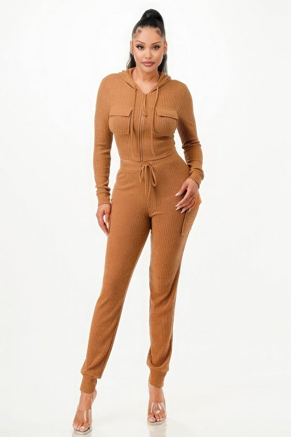 Cadet Kelly Ribbed Cargo Hoodie Set - KIOKO