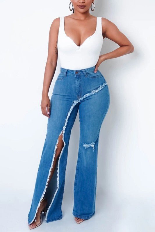 Catching Your Eye Split Leg Jeans - KIOKO
