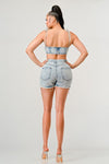 Caught You Looking Denim Short Set - KIOKO