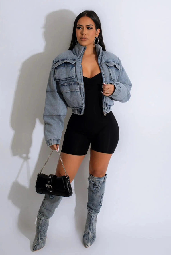 Chicago Denim Puffer Jacket - KIOKO