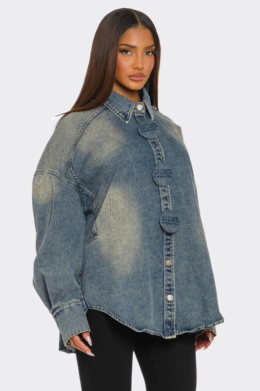 City Bleeds Blue Oversized Denim Shacket - KIOKO