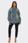 City Bleeds Blue Oversized Denim Shacket - KIOKO