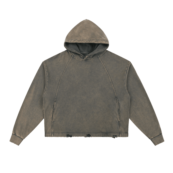 Undone Vintage Washed Frayed-Hem Hoodie - KIOKO