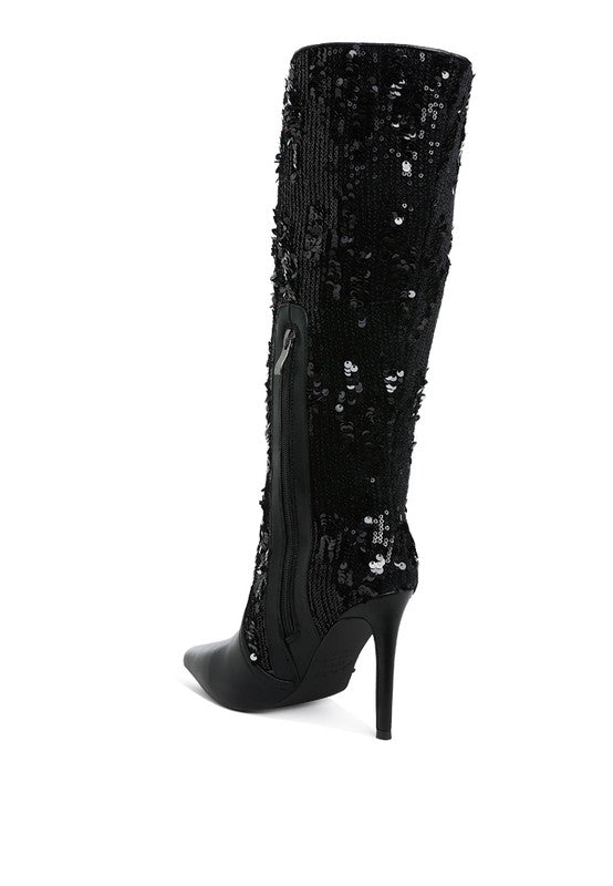 Sitarah Sequin Embellished Stiletto Long Boots - KIOKO
