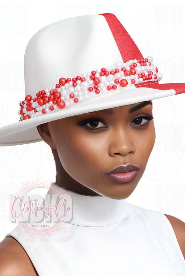 Delta Luxe Pearl - Adorned Red & White Fedora - KIOKO