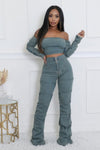 Denim Off The Shoulder Stretch Pant Set - KIOKO