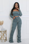 Denim Off The Shoulder Stretch Pant Set - KIOKO