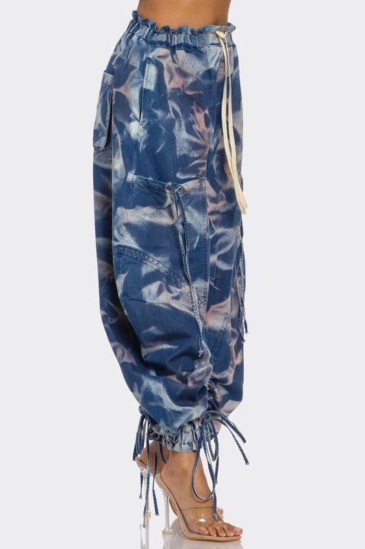Draped Denim Parachute Pants - KIOKO