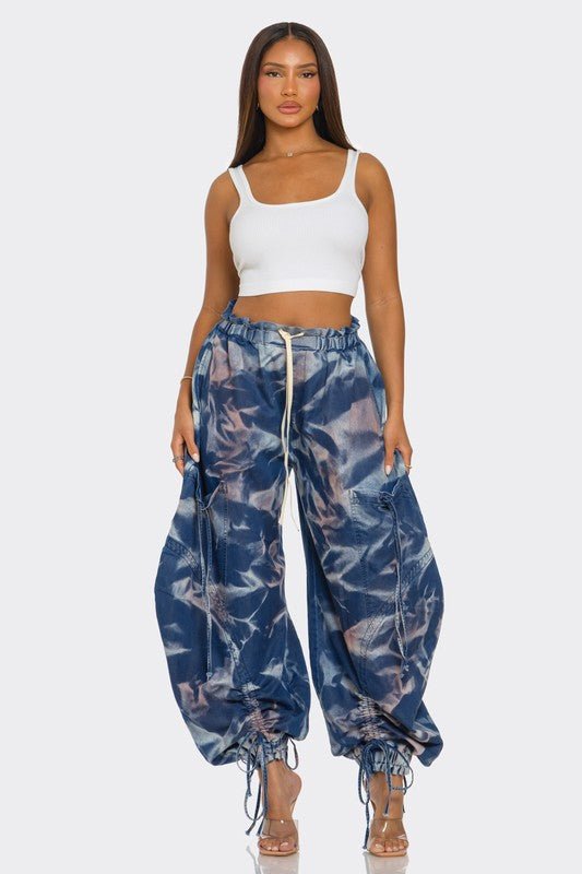 Draped Denim Parachute Pants - KIOKO