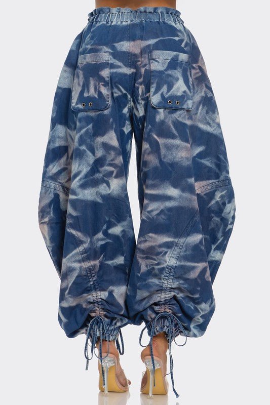 Draped Denim Parachute Pants - KIOKO