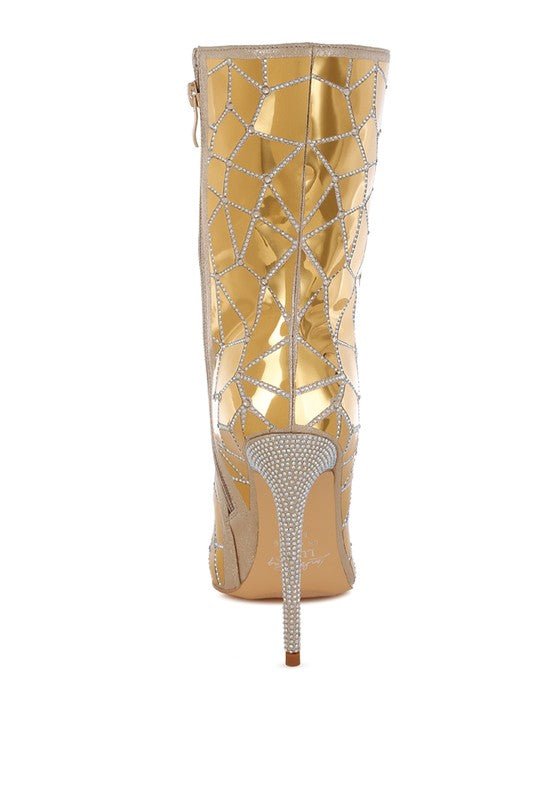Duskshine Rhinestones Embellished Metallic Boots - KIOKO