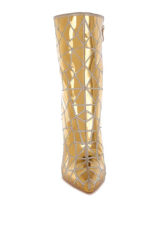 Duskshine Rhinestones Embellished Metallic Boots - KIOKO