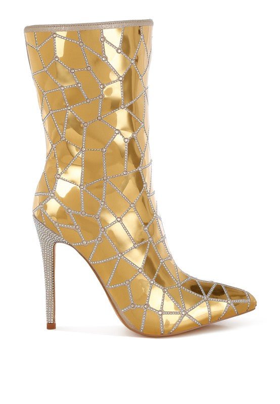 Duskshine Rhinestones Embellished Metallic Boots - KIOKO